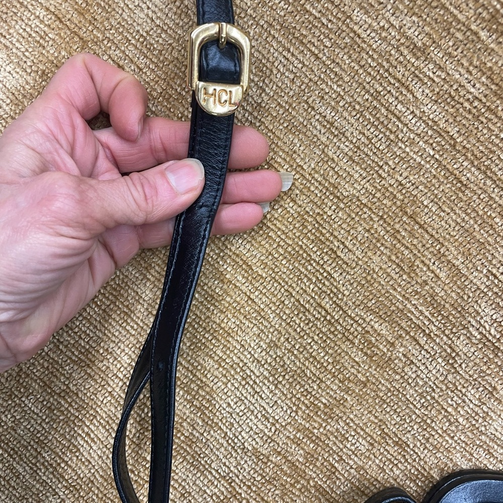 HCL crossbody/matching wallet. Black leather with gold accents - Picture 3 of 16
